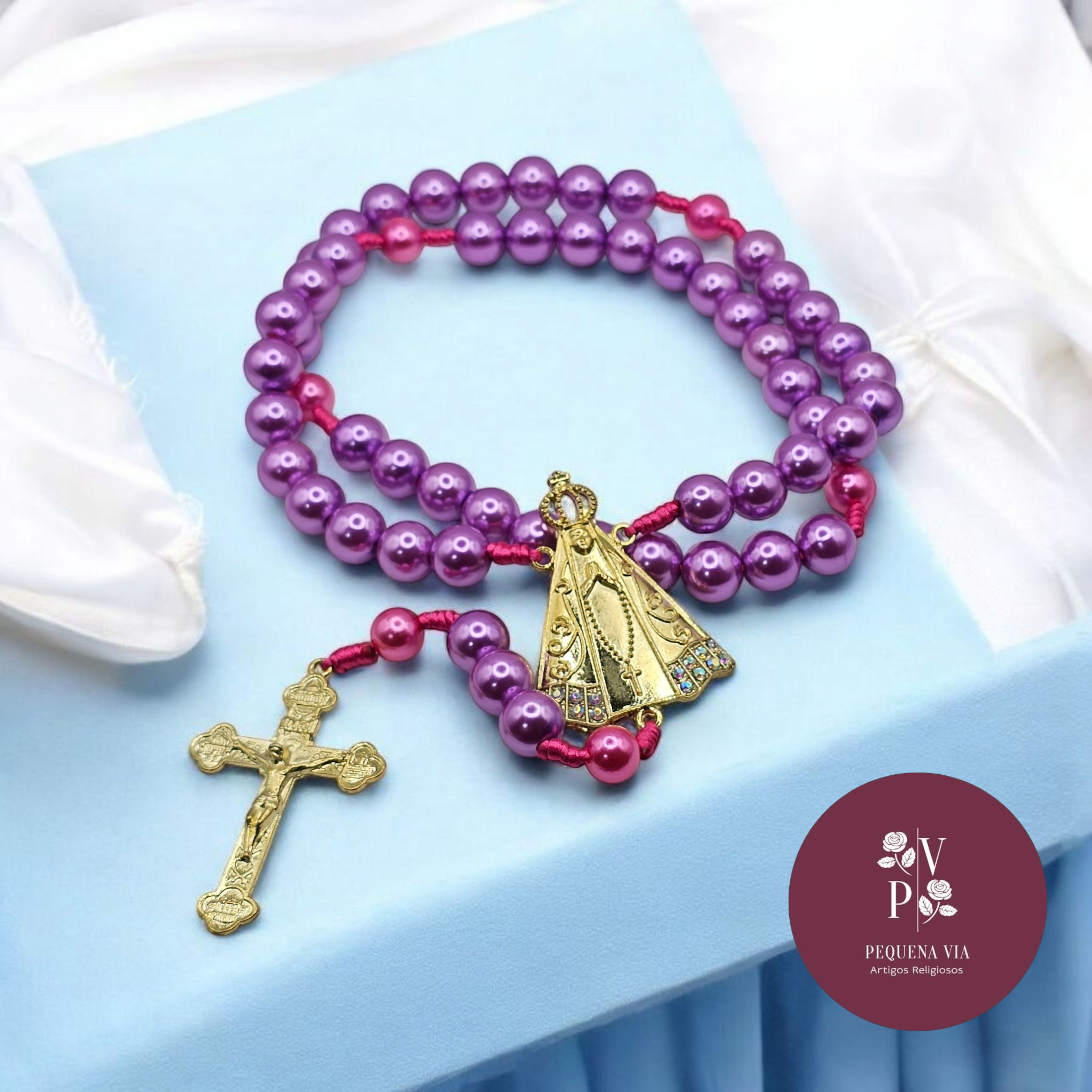 Terço Nossa Senhora Aparecida Lilás Contas Grandes