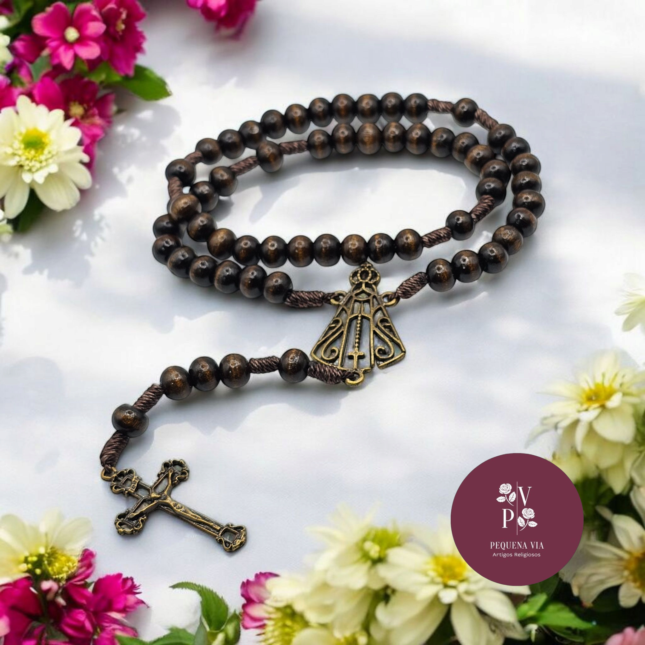 Terço Nossa Senhora Aparecida Entremeio Vazado Madeira
