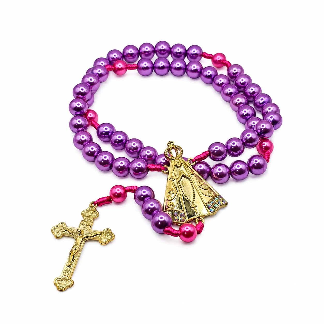 Terço Nossa Senhora Aparecida Lilás Contas Grandes